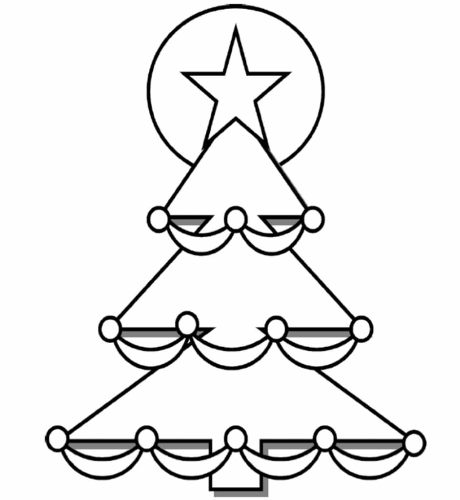 Easy Christmas Tree Coloring Page For Preschool