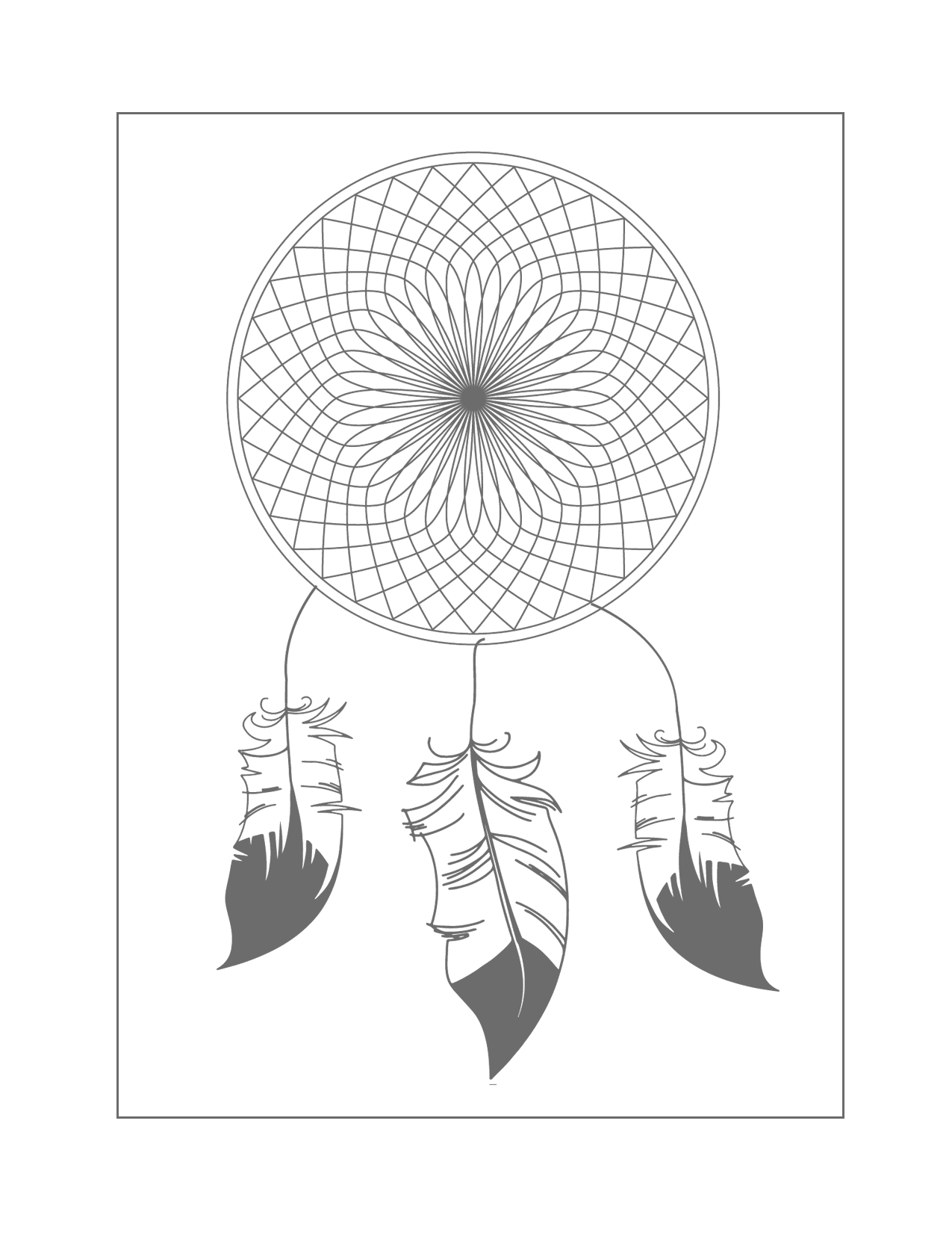 Easy Dreamcatcher Coloring Page For Adults