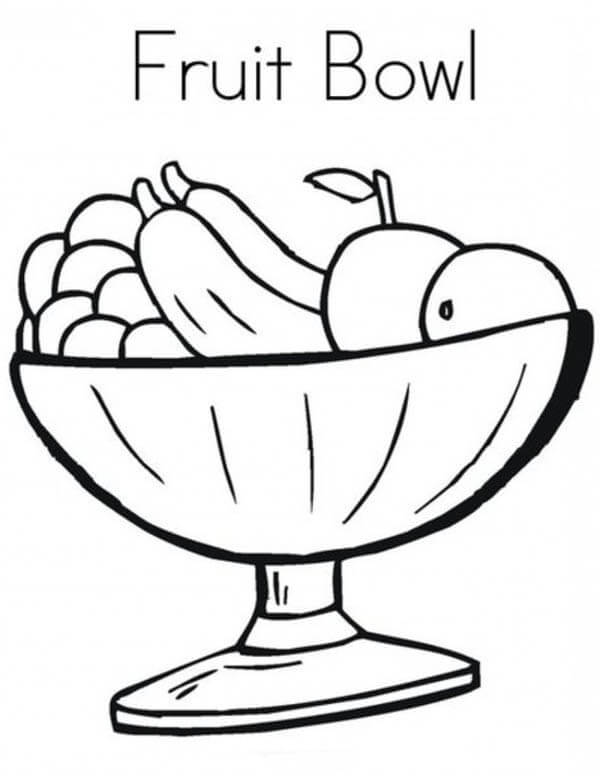 Easy Fruit Bowl Coloring Page