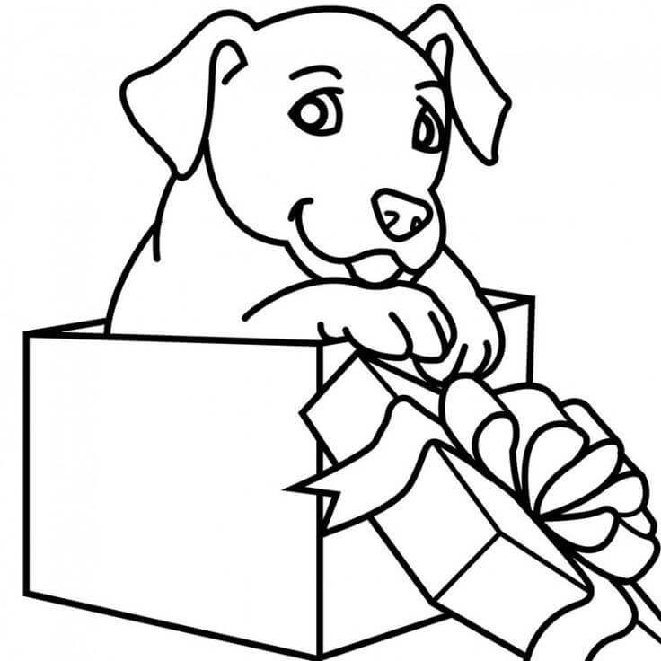 Easy Puppy For Christmas Coloring Page For Preschoolers