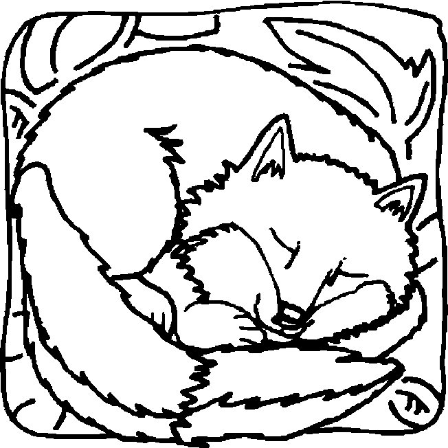 Easy Sleeping Fox Coloring Page