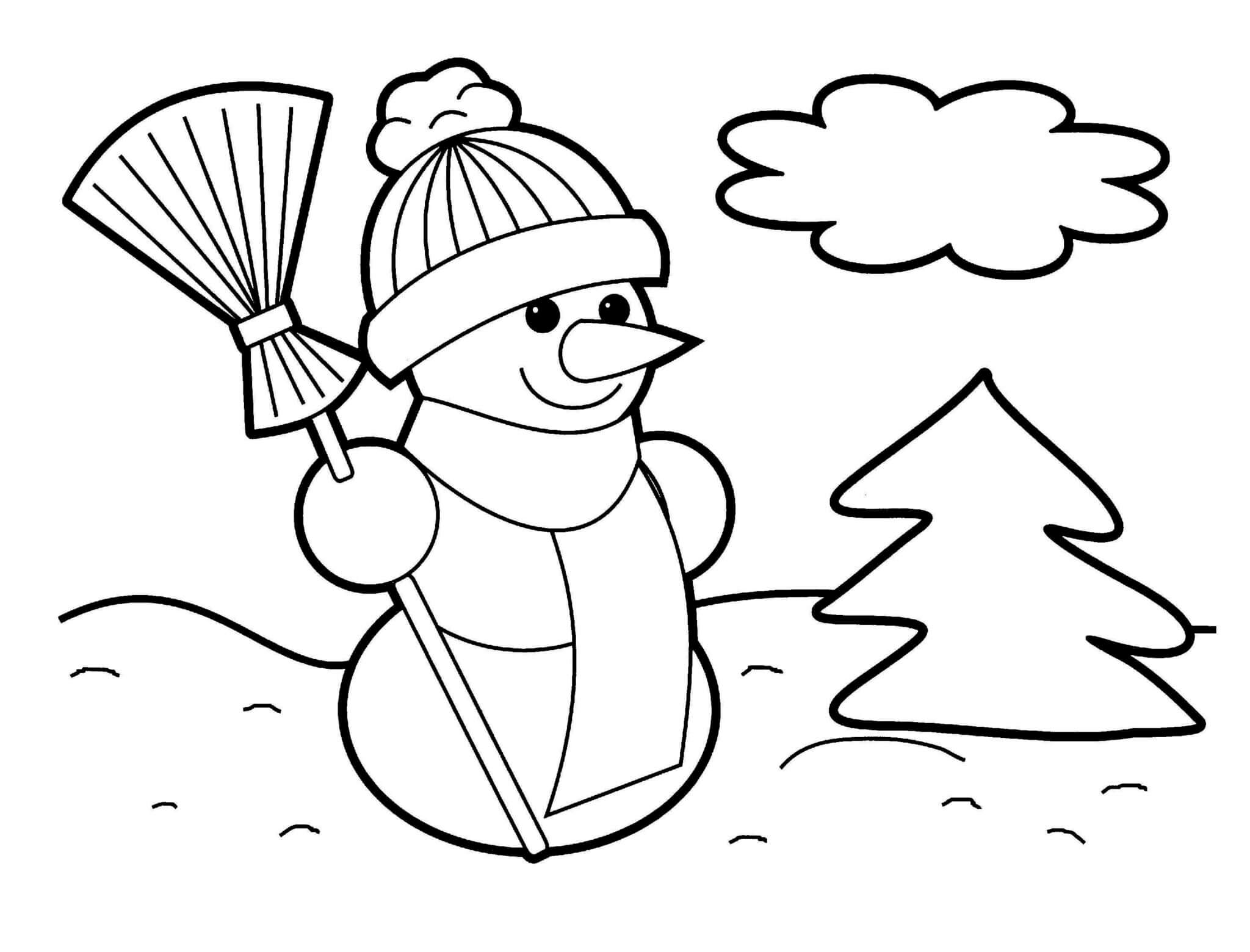 Easy Snowman Christmas Coloring Page For Preschoolers 2048x1560