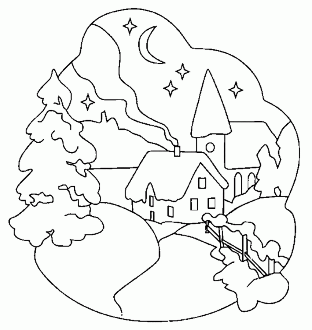 Easy Winter Scene Coloring Page