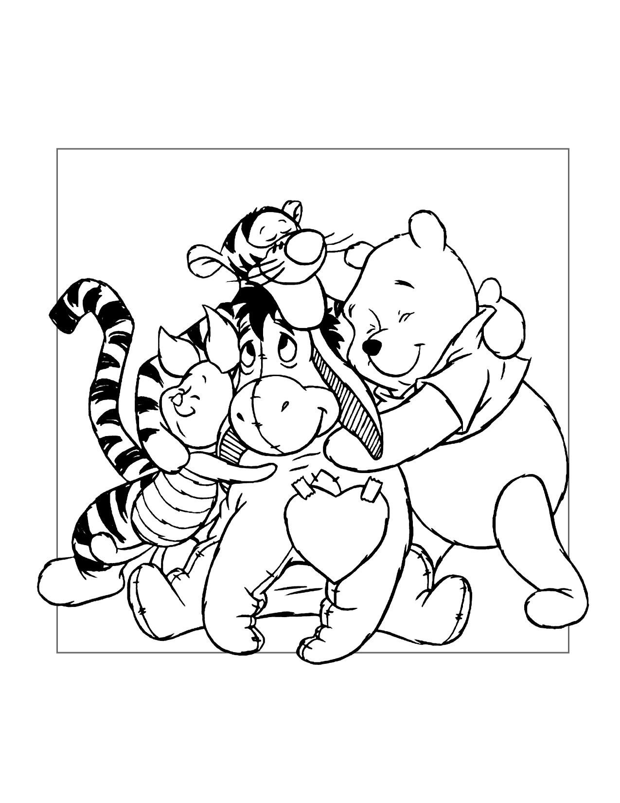 Eeyore Group Hug Coloring Page
