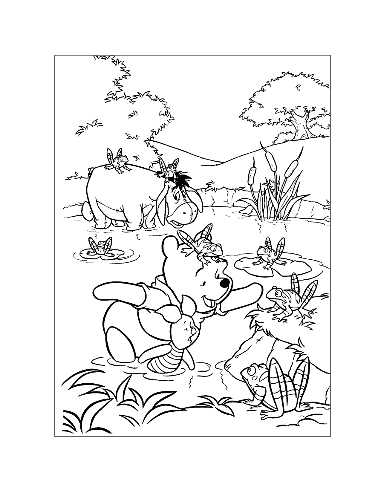 Eeyore And Pooh In The Frog Pond Coloring Page