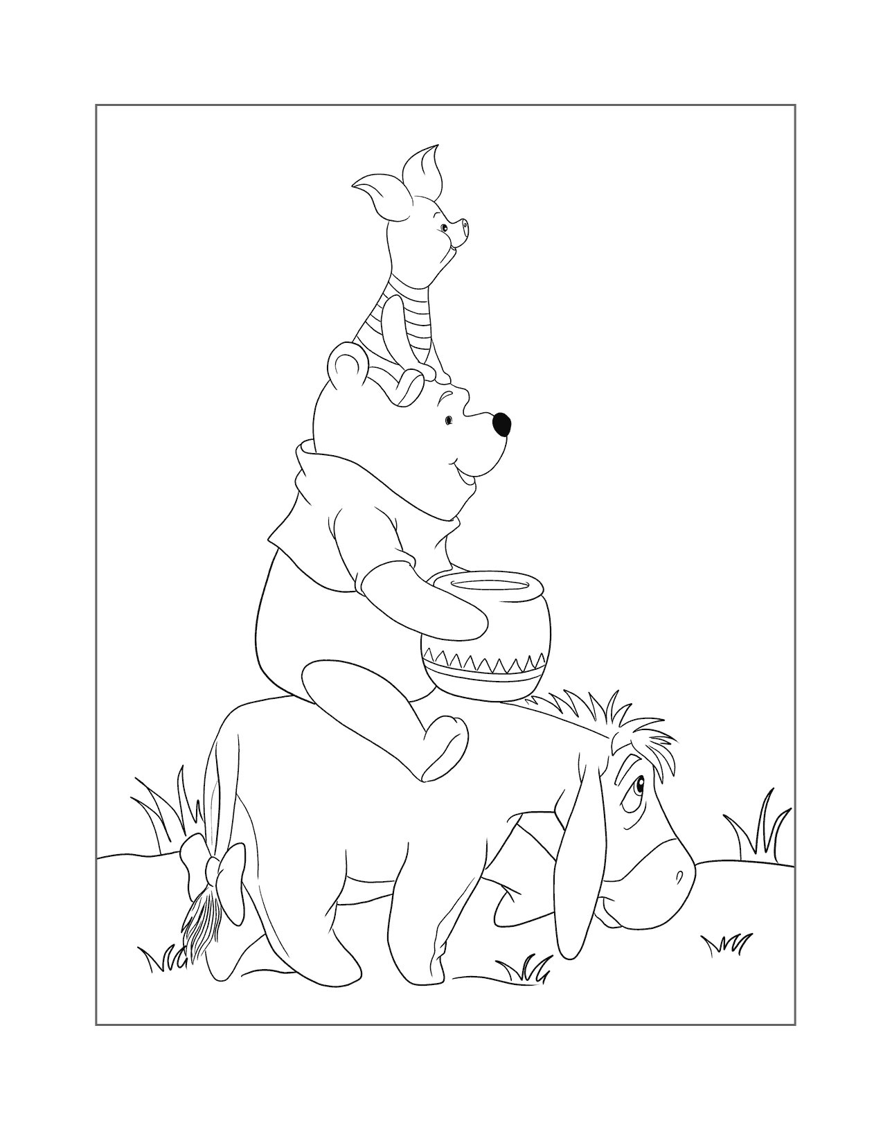 Eeyore Takes Pooh And Piglet For A Ride Coloring Page