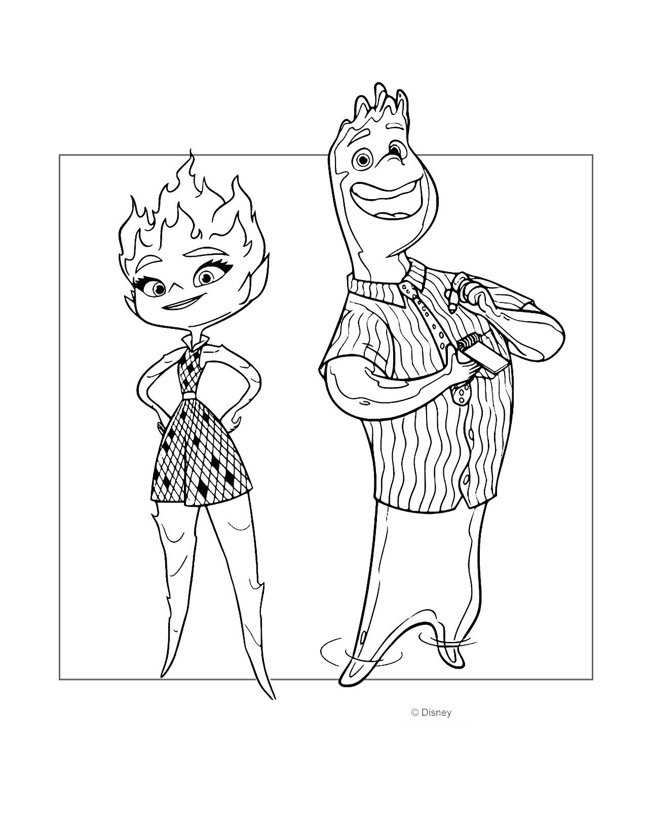 Elemental Ember And Wade Coloring Page