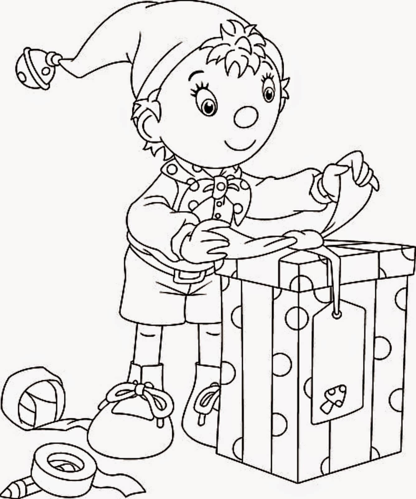 Elf Wrapping Christmas Gifts Coloring Page