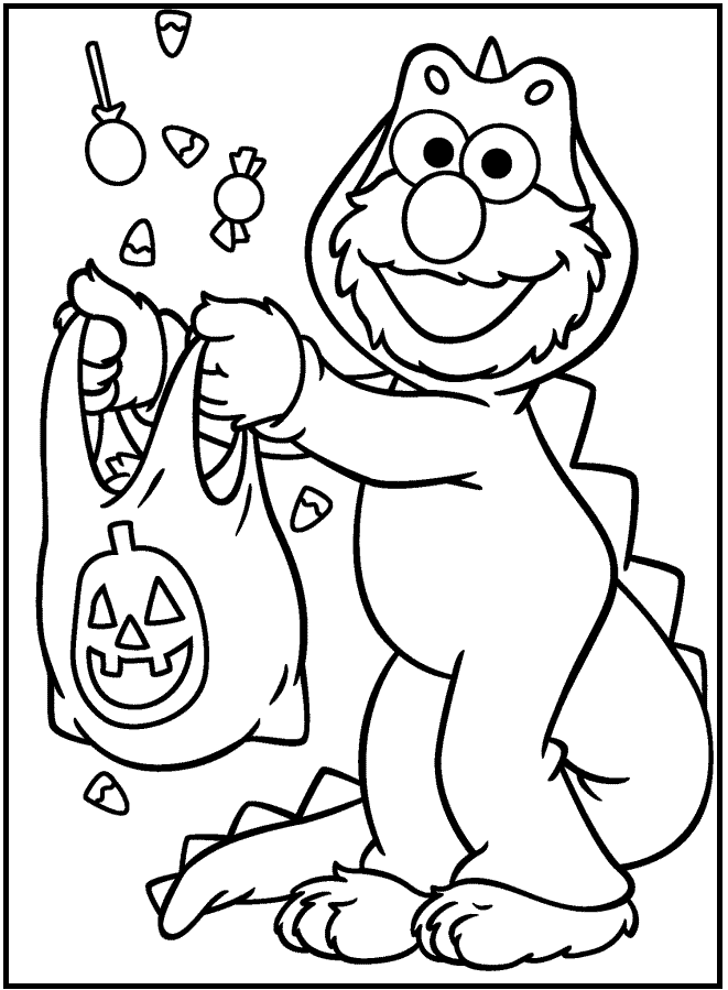 Elmo In A Costume Coloring Page