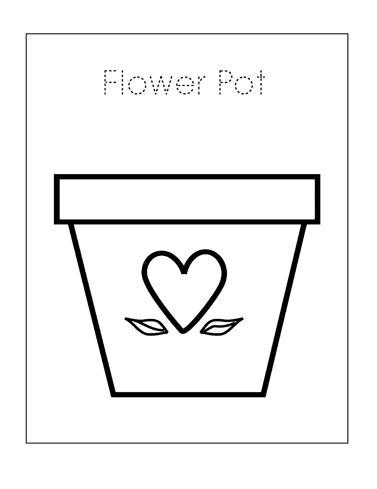 Empty Flower Pot With Heart Coloring Worksheet