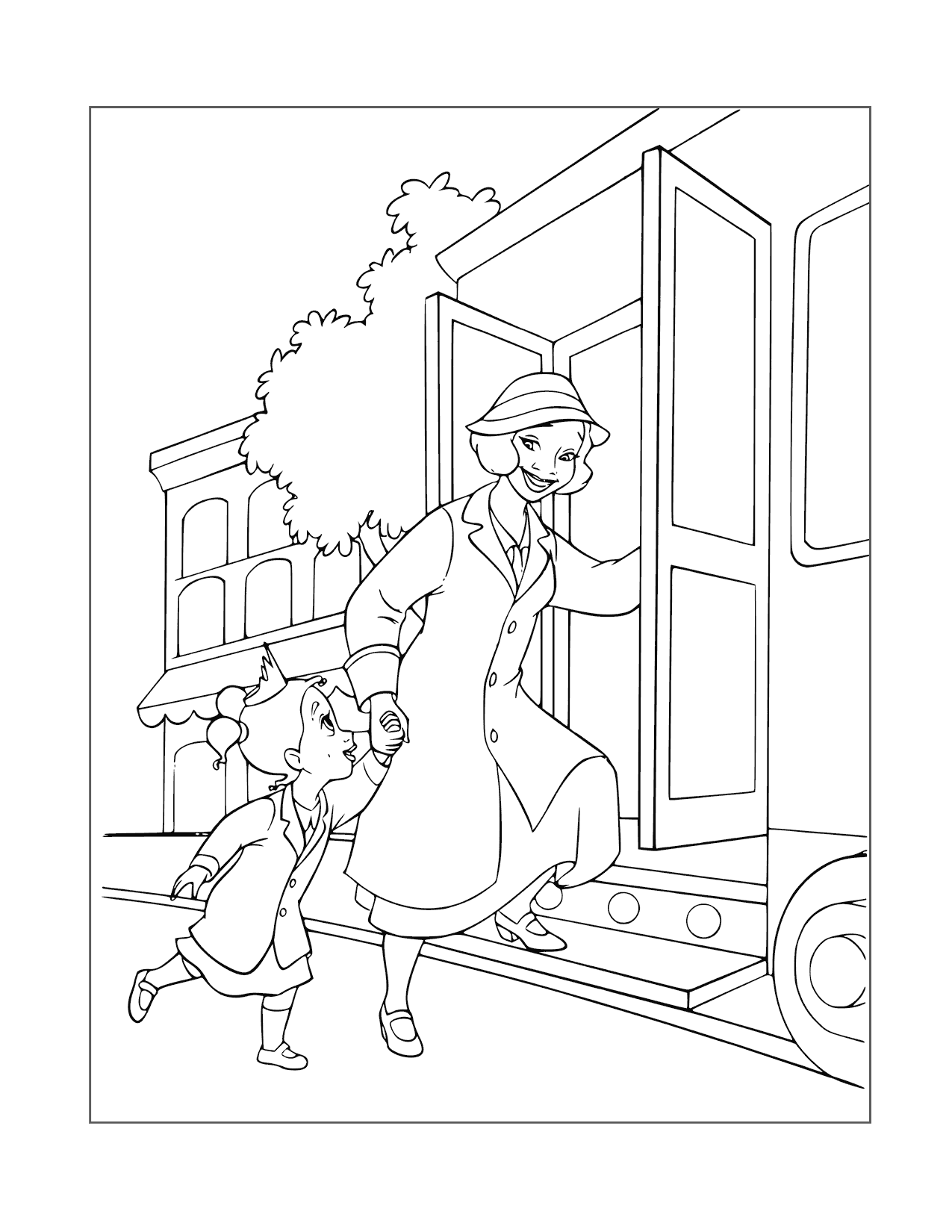Eudora Brings Young Tiana On The Train Coloring Page
