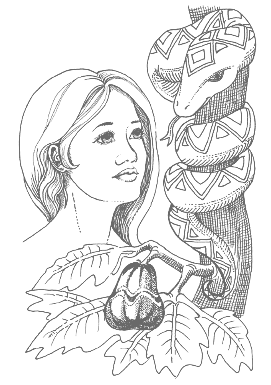 Eve and the Serpent Bible Story Art for Coloring