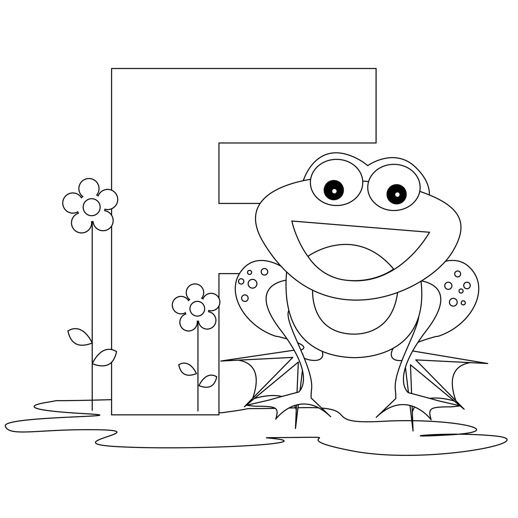 F for Frog Preschool Coloring Pages
