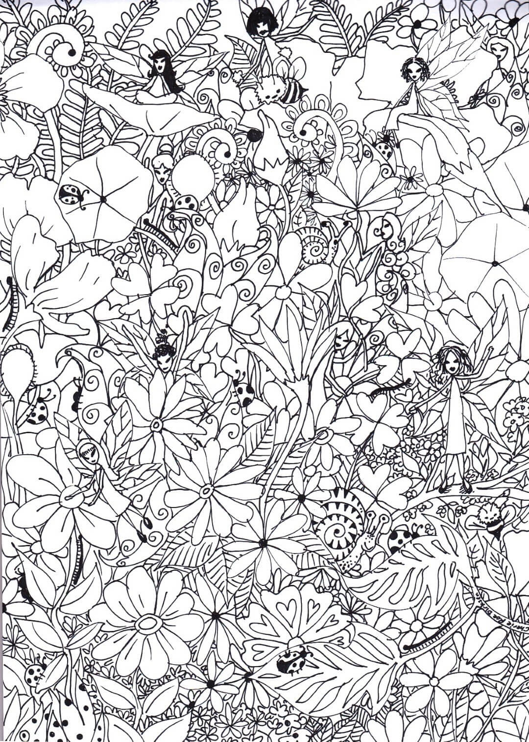 Fairies In The Flowers Coloring Page
