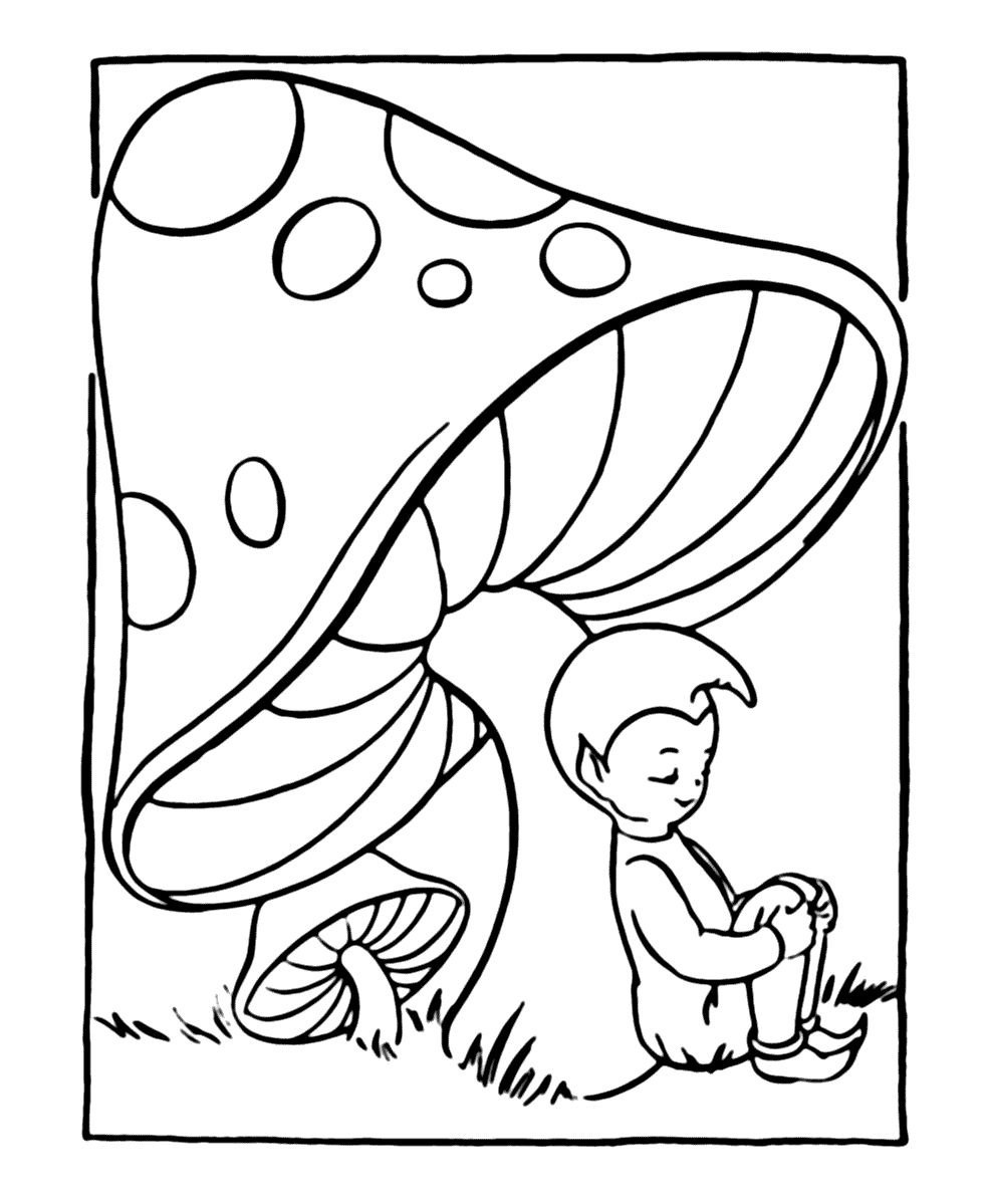 Fairy Under A Mushroom Coloring Page