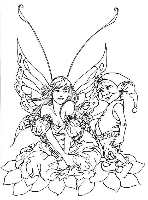 Fairy And Gnome Coloring Pages