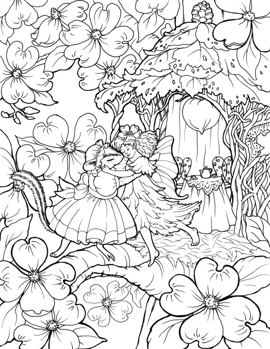 Fairy and Mouse Dance Coloring Page