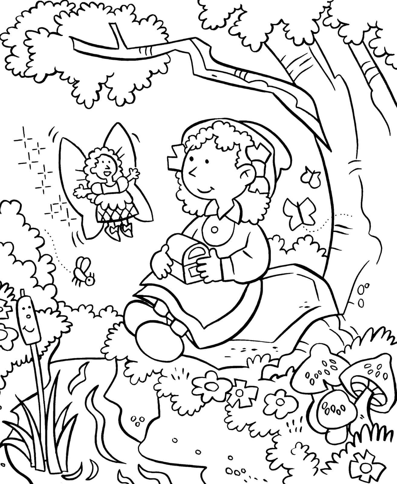 Fairy in Garden Coloring Page