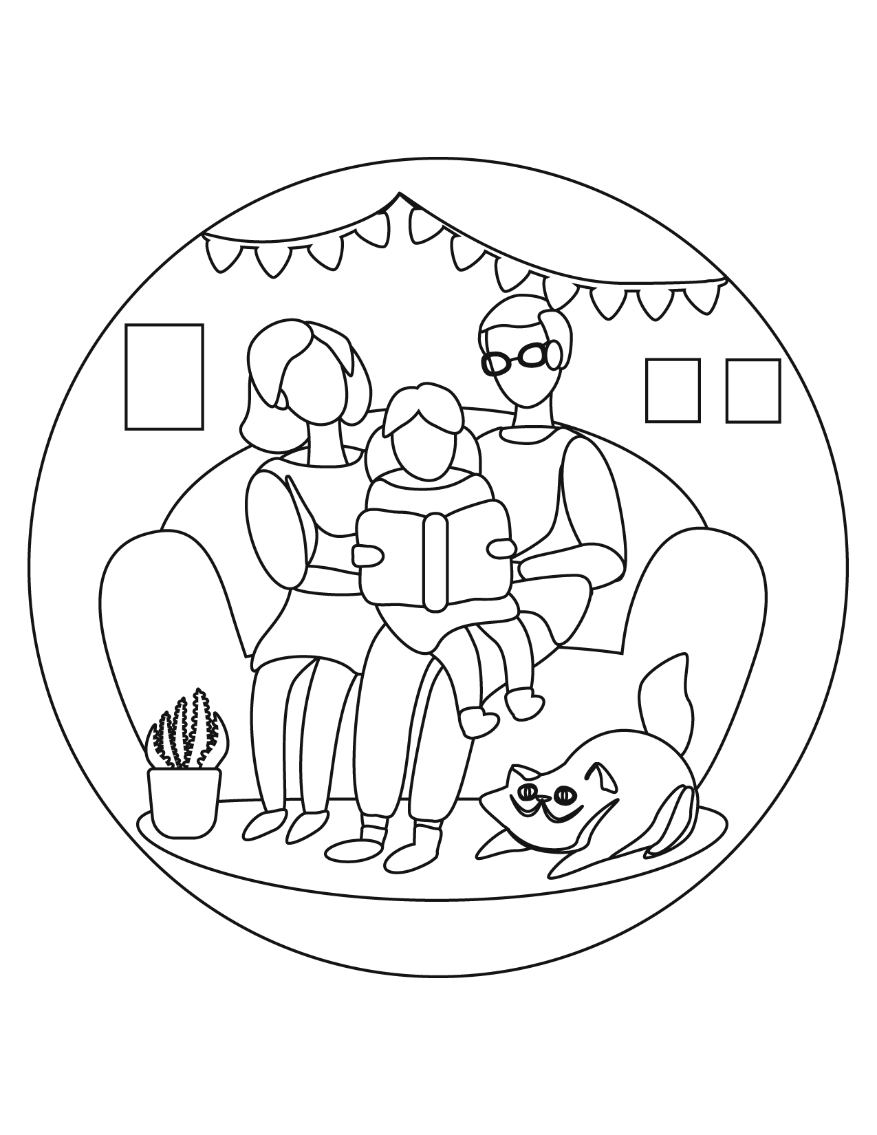Family Reading Coloring Page