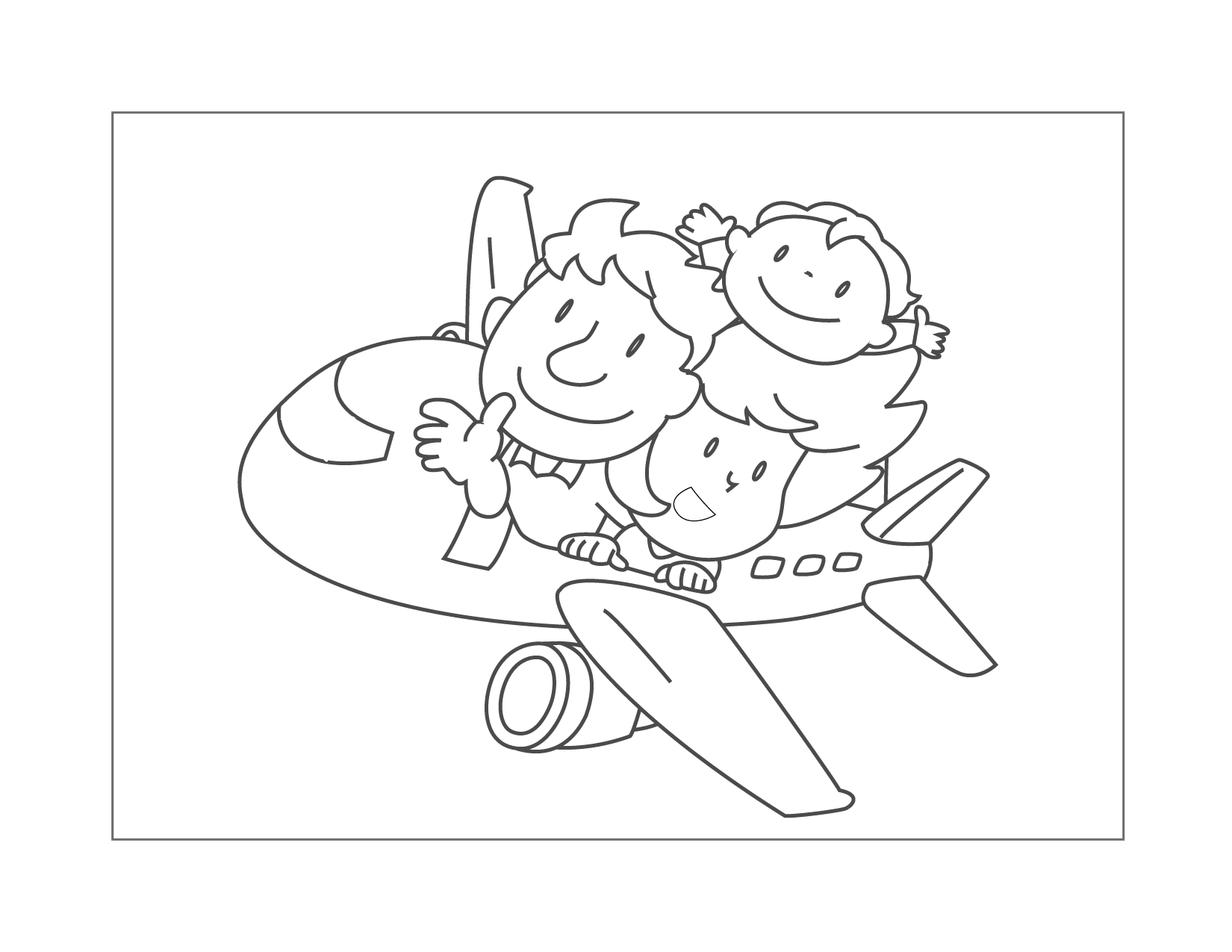 Family Vacation Airplane Coloring Page
