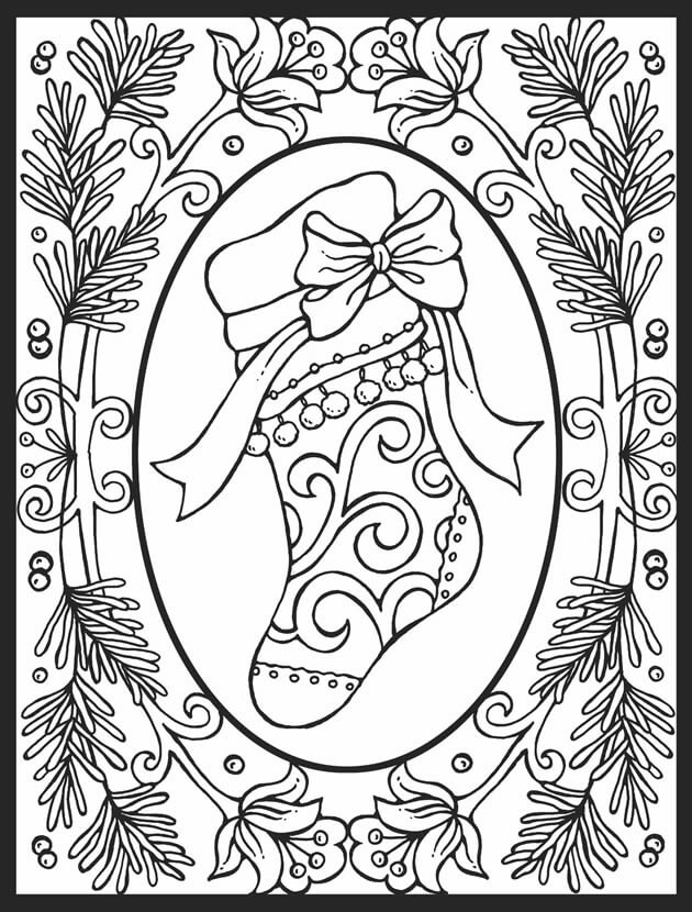 Fancy Christmas Stocking Coloring Page For Adults