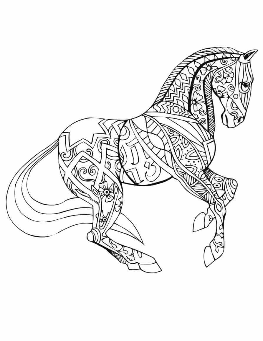 Fancy Pattern Horse Coloring Page for Adults