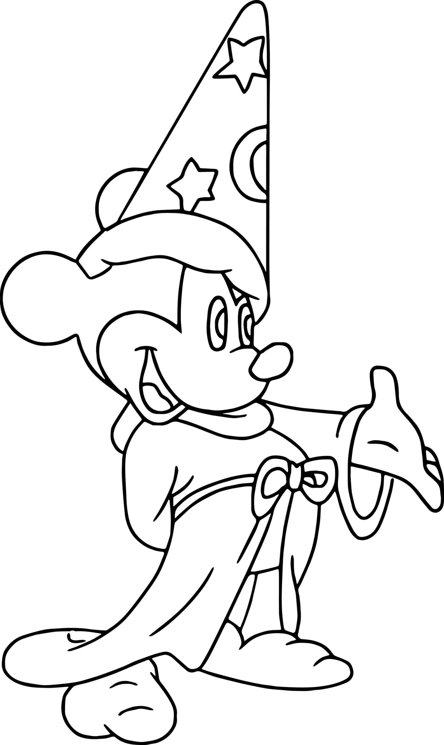 Fantasia Wizard Mickey Coloring Page Scaled
