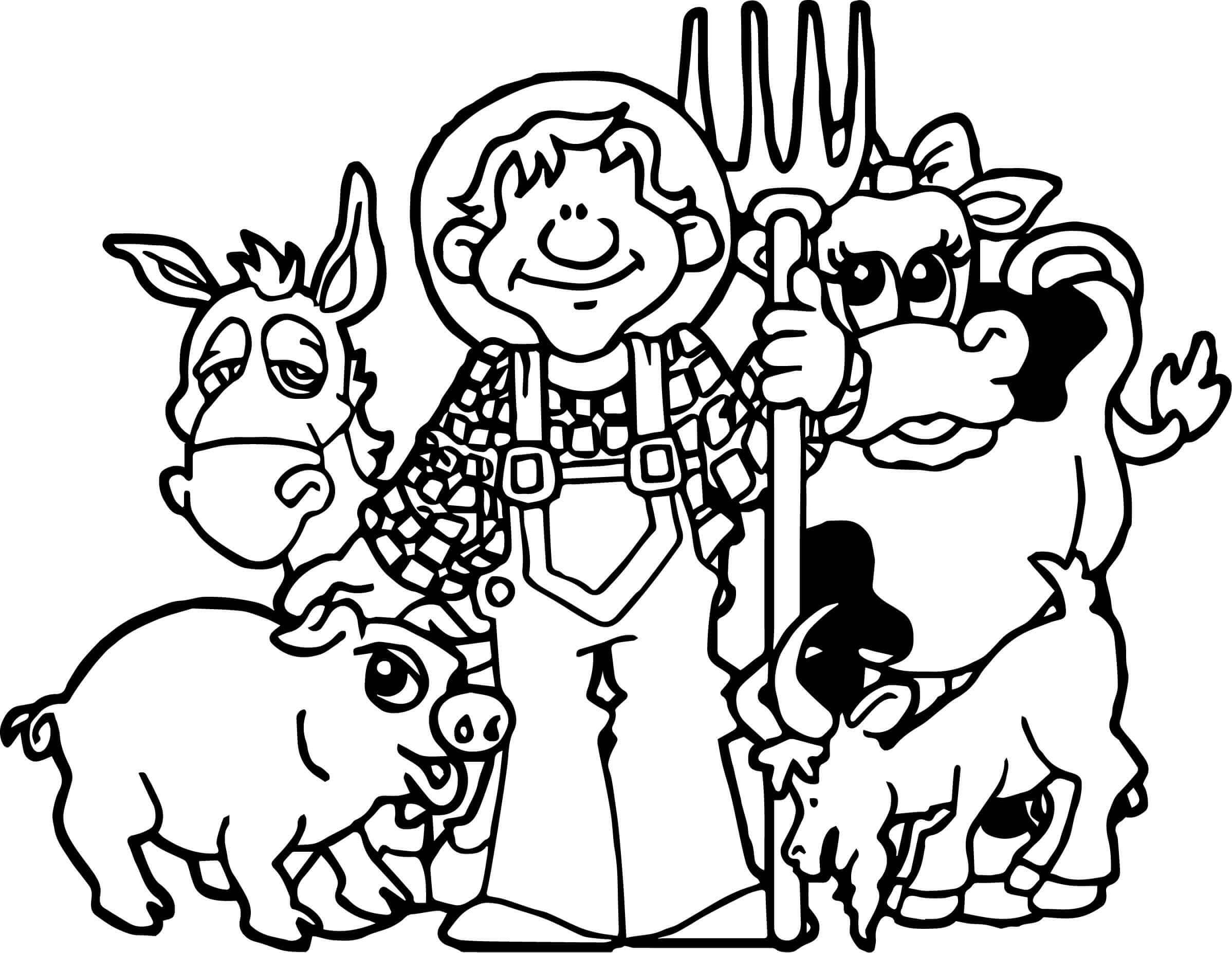 Farmer and His Animals Coloring Page