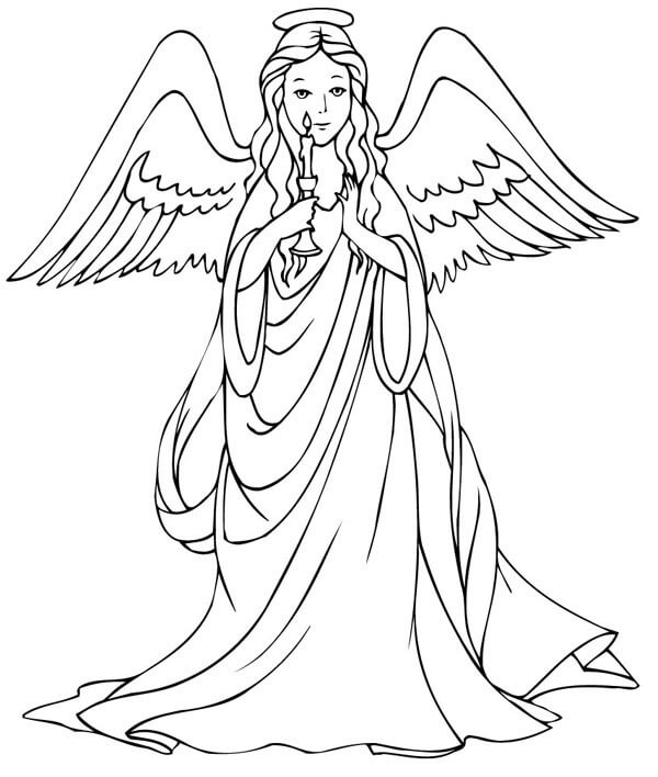 Female Angel With Candle Coloring Page