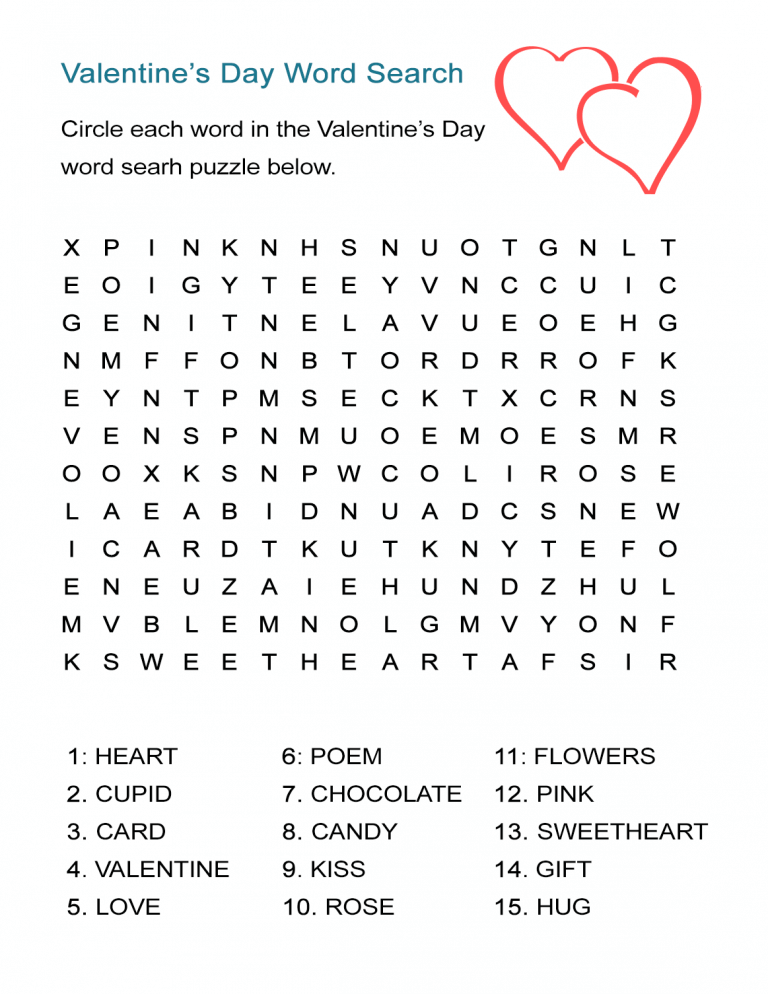 Find Valentines Day Words Free Puzzle