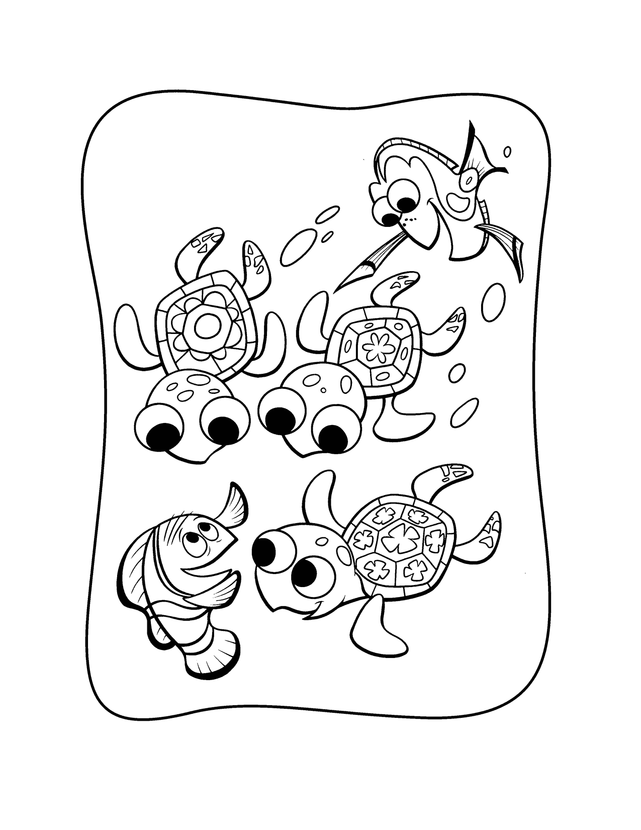 Finding Nemo Squirt And The Baby Turtles Coloring Page