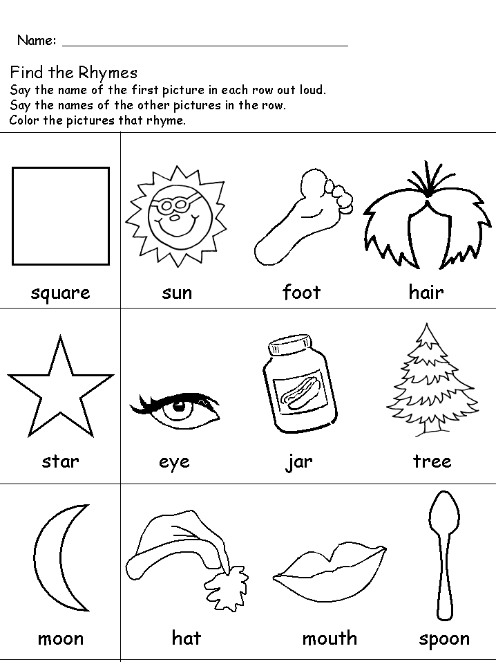 First Grade Worksheets - Find the Rhymes