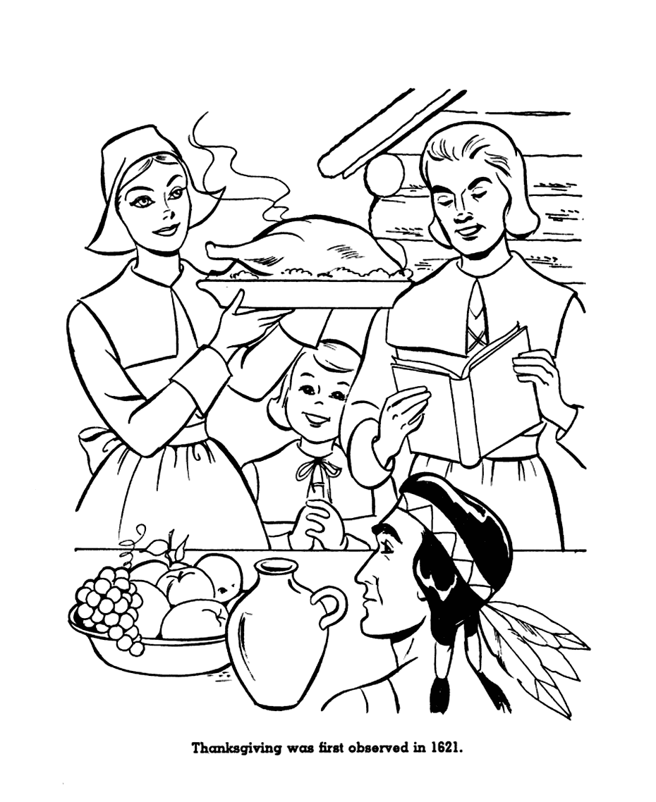 First Thanksgiving Pilgrims Coloring Page