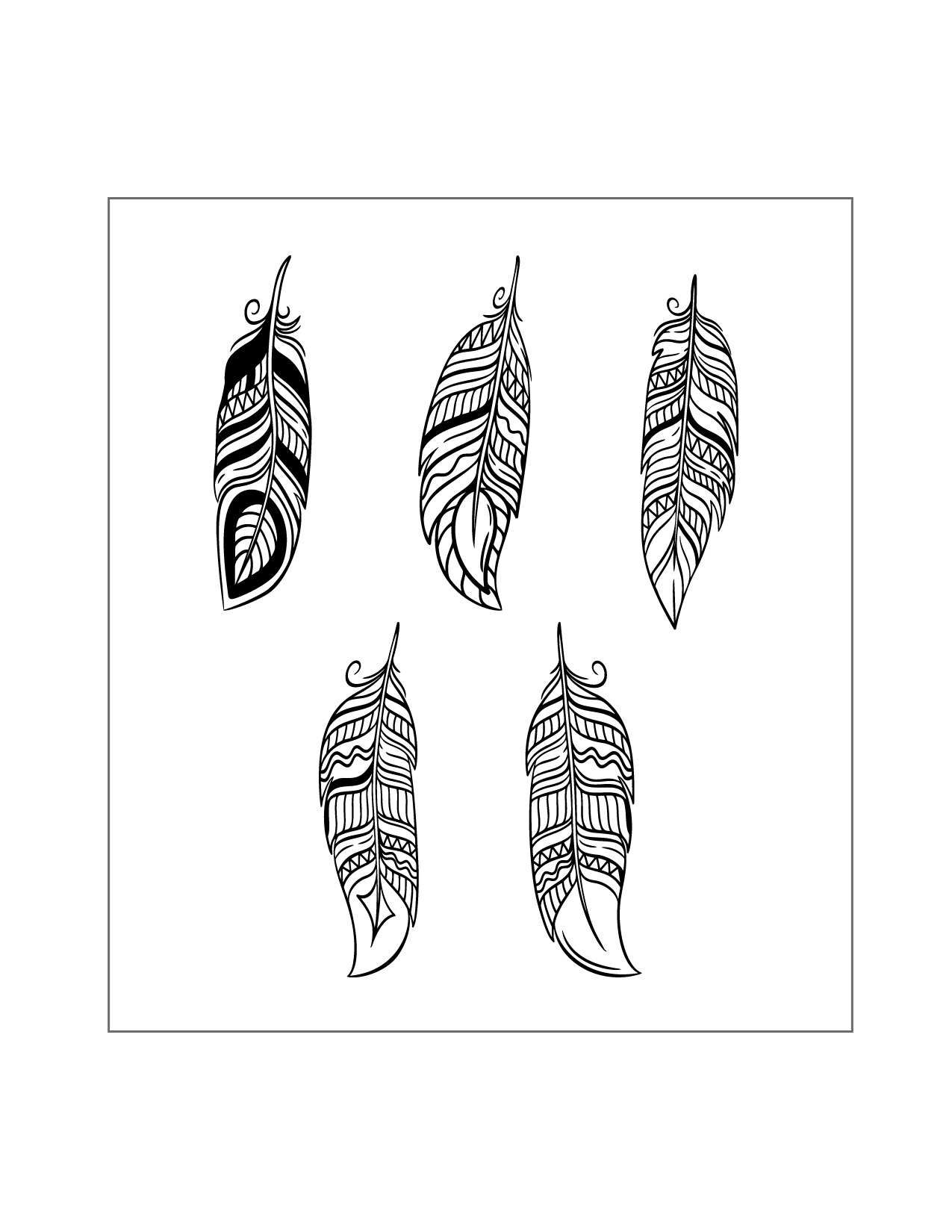Five Feathers Coloring Page