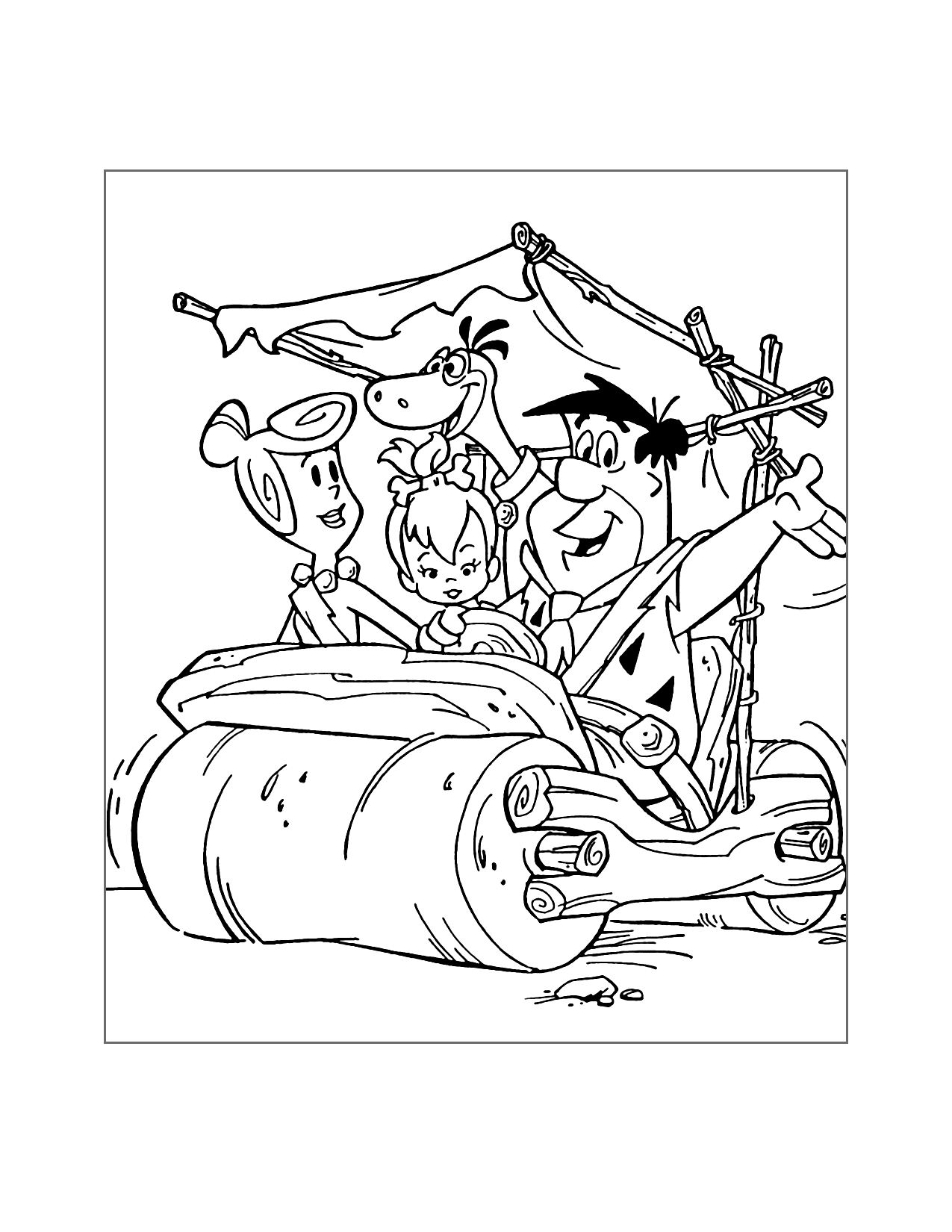 Flintstones Driving Their Car Coloring Page