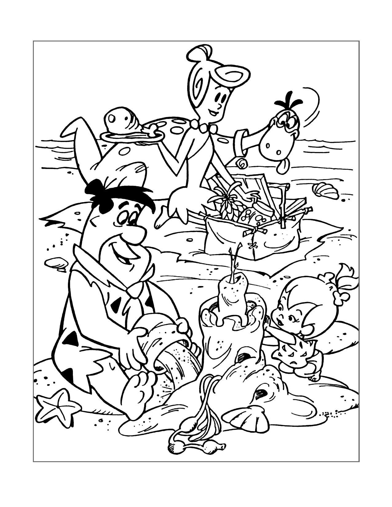 Flintstones At The Beach Coloring Page