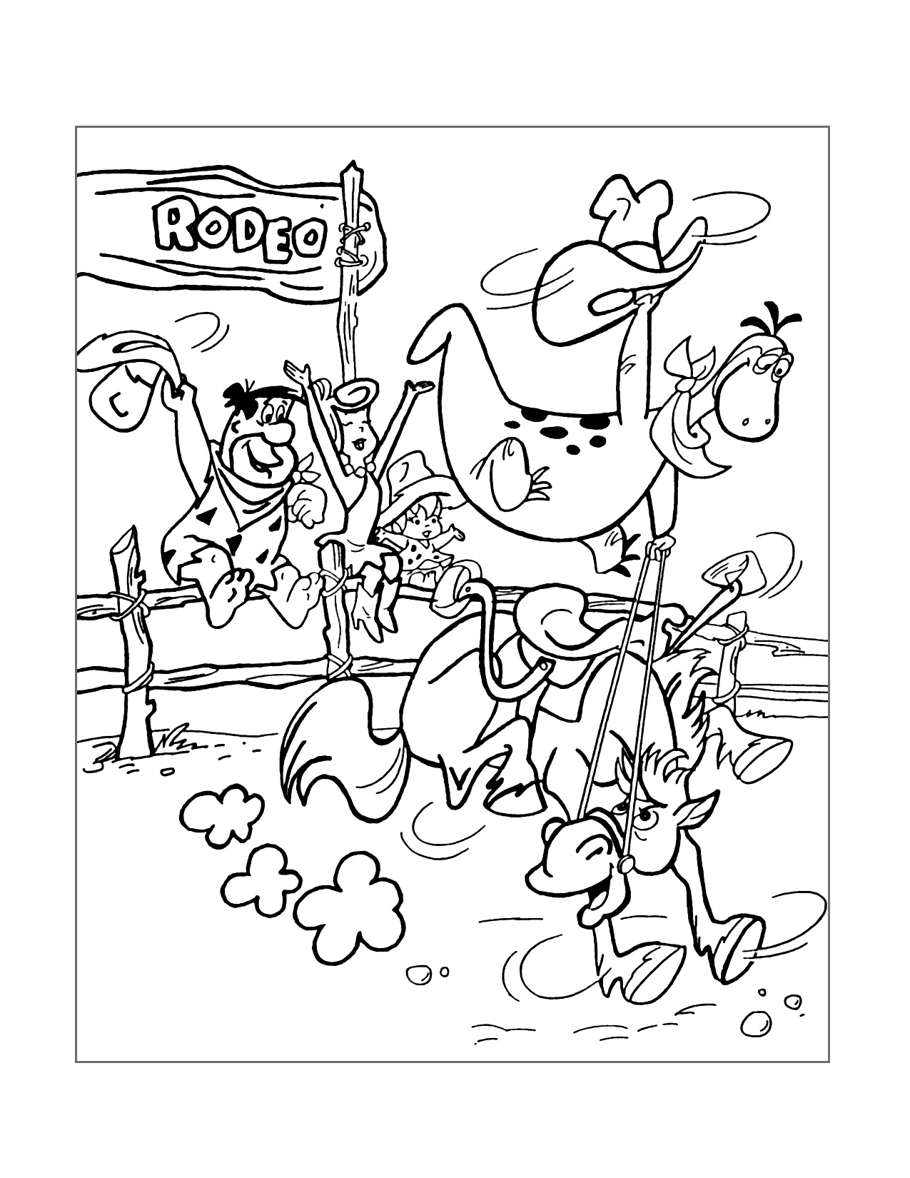 Flintstones At The Rodeo Coloring Page