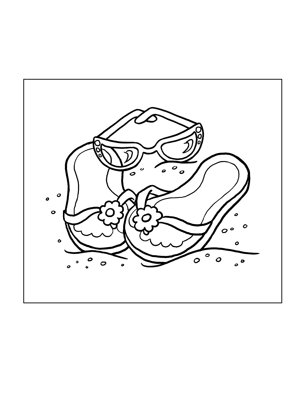Flip Flops And Sunglasses In The Sand Coloring Page