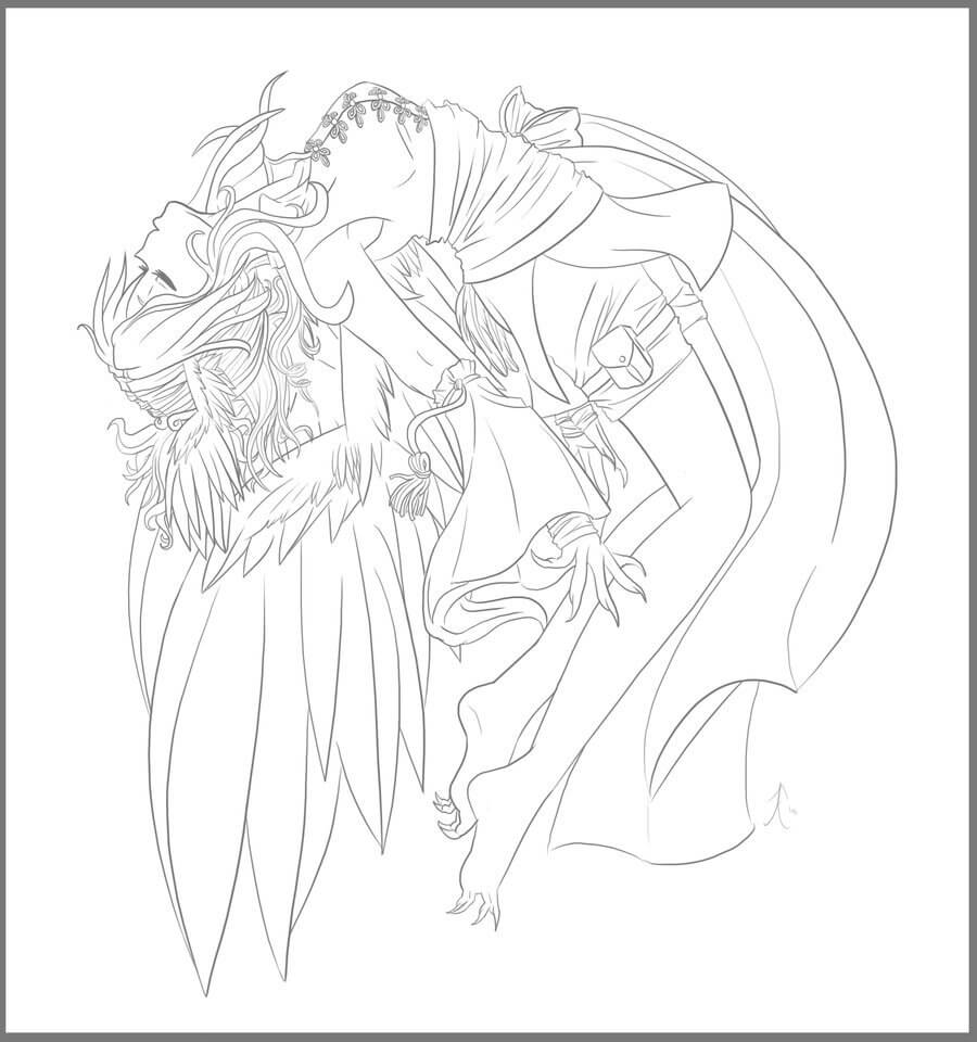 Floating Anime Angel Coloring Page