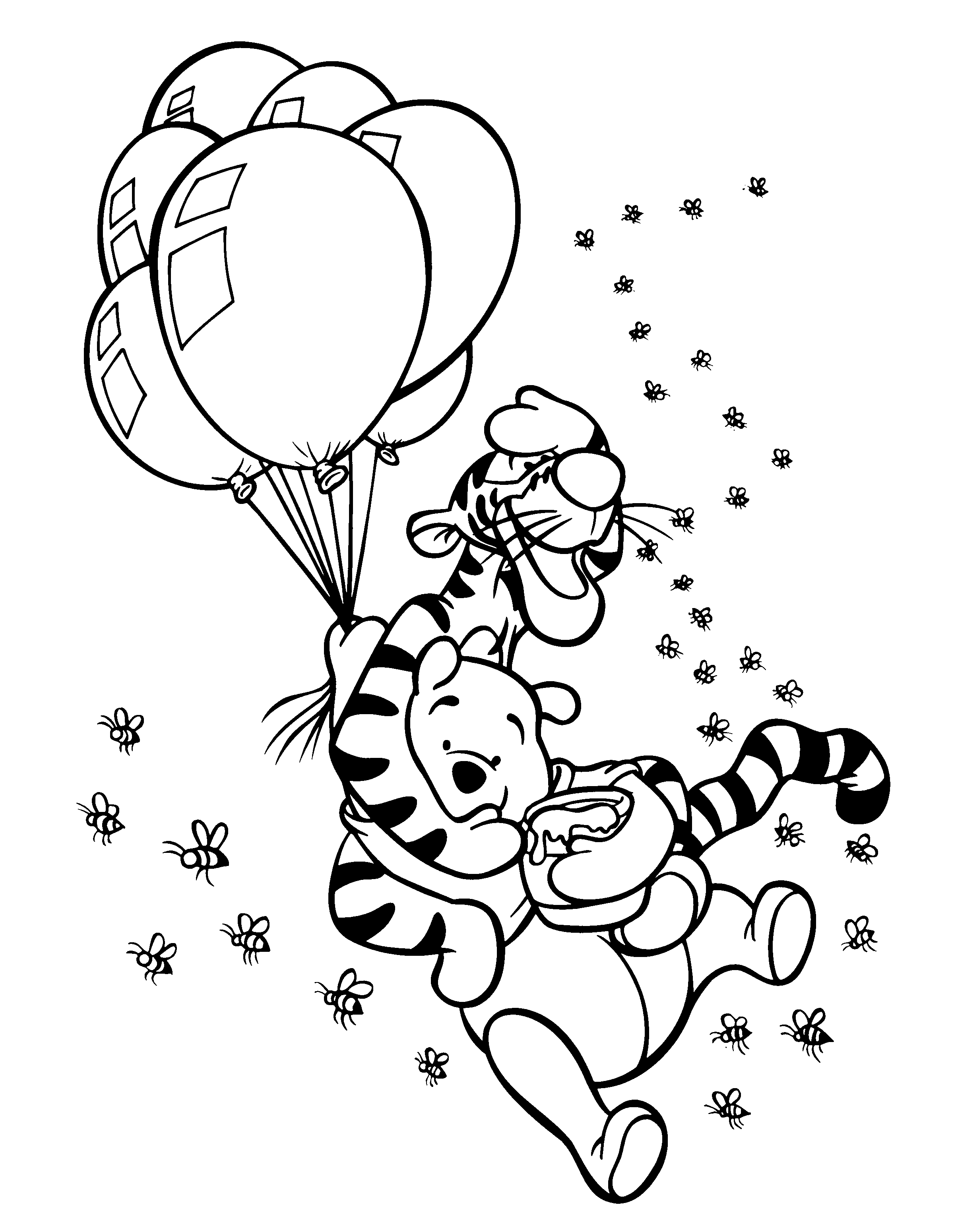 Floating Away On Balloons Winnie The Pooh Coloring Pages
