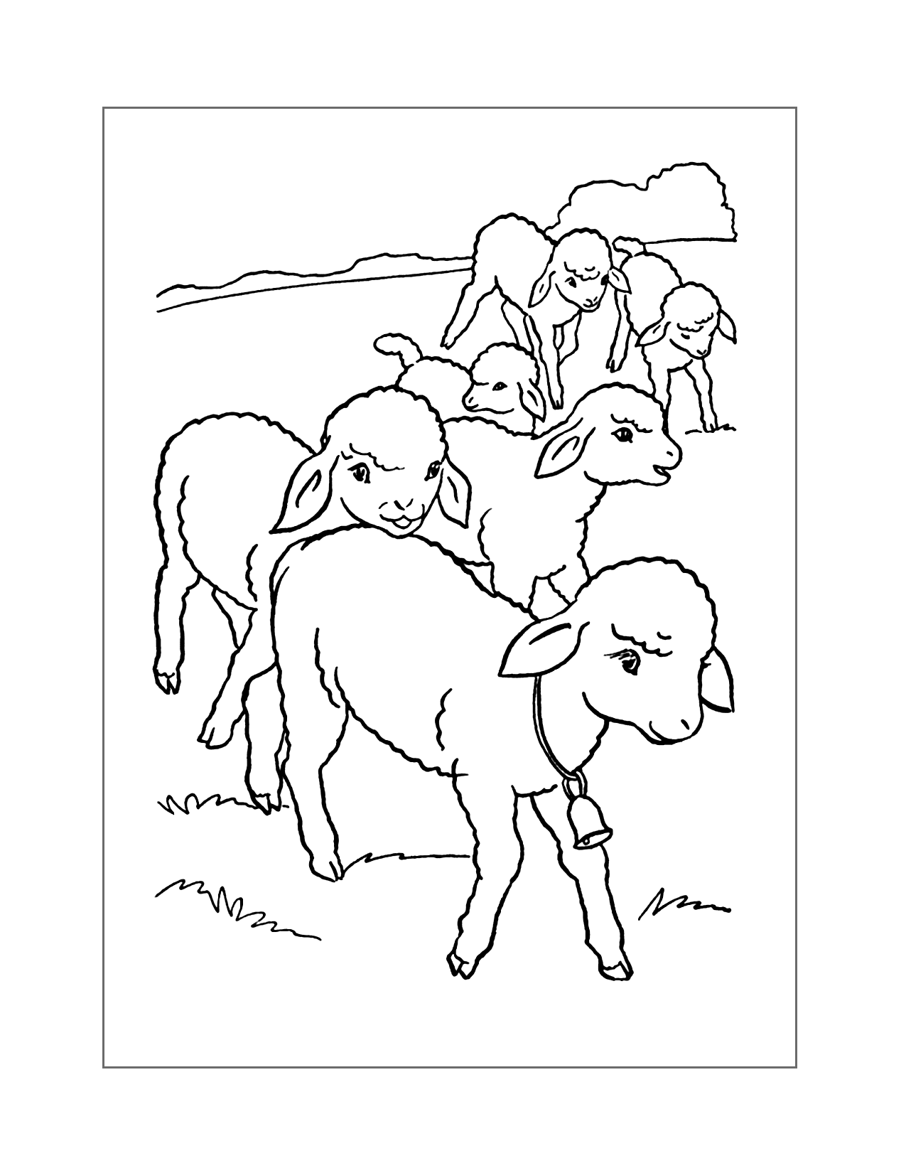 Flock Of Lamb Coloring Page