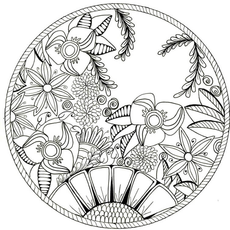Flower Scene Mandala Coloring Pages
