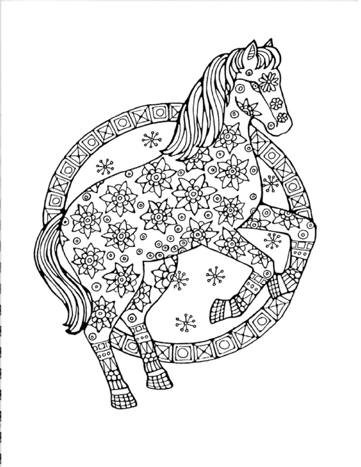 Flowered Horse Coloring Page