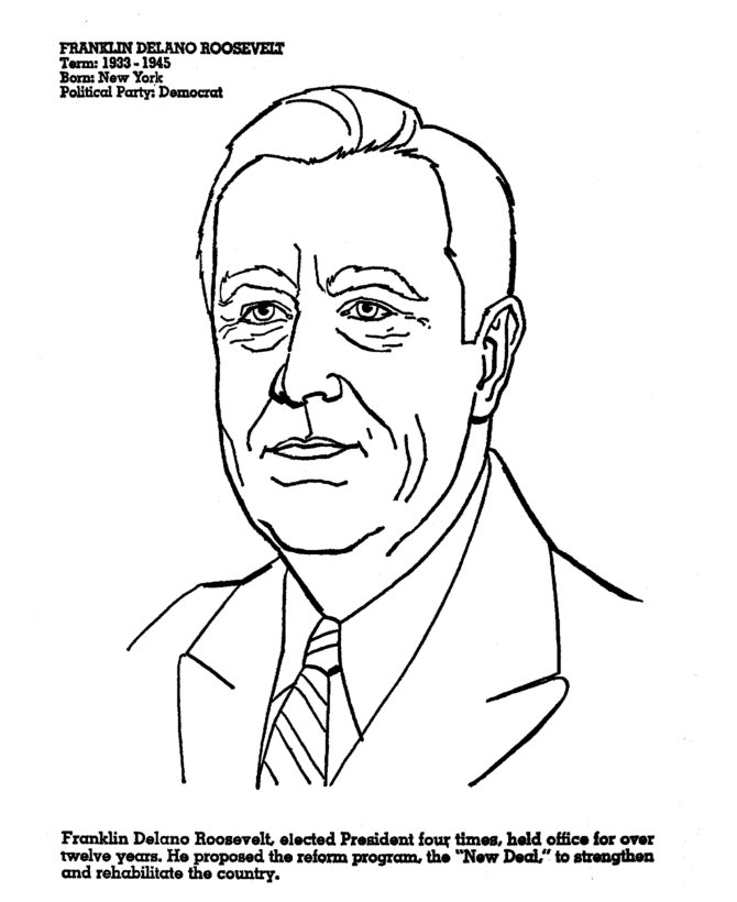 Franklin Roosevelt Presidents Day Coloring Page