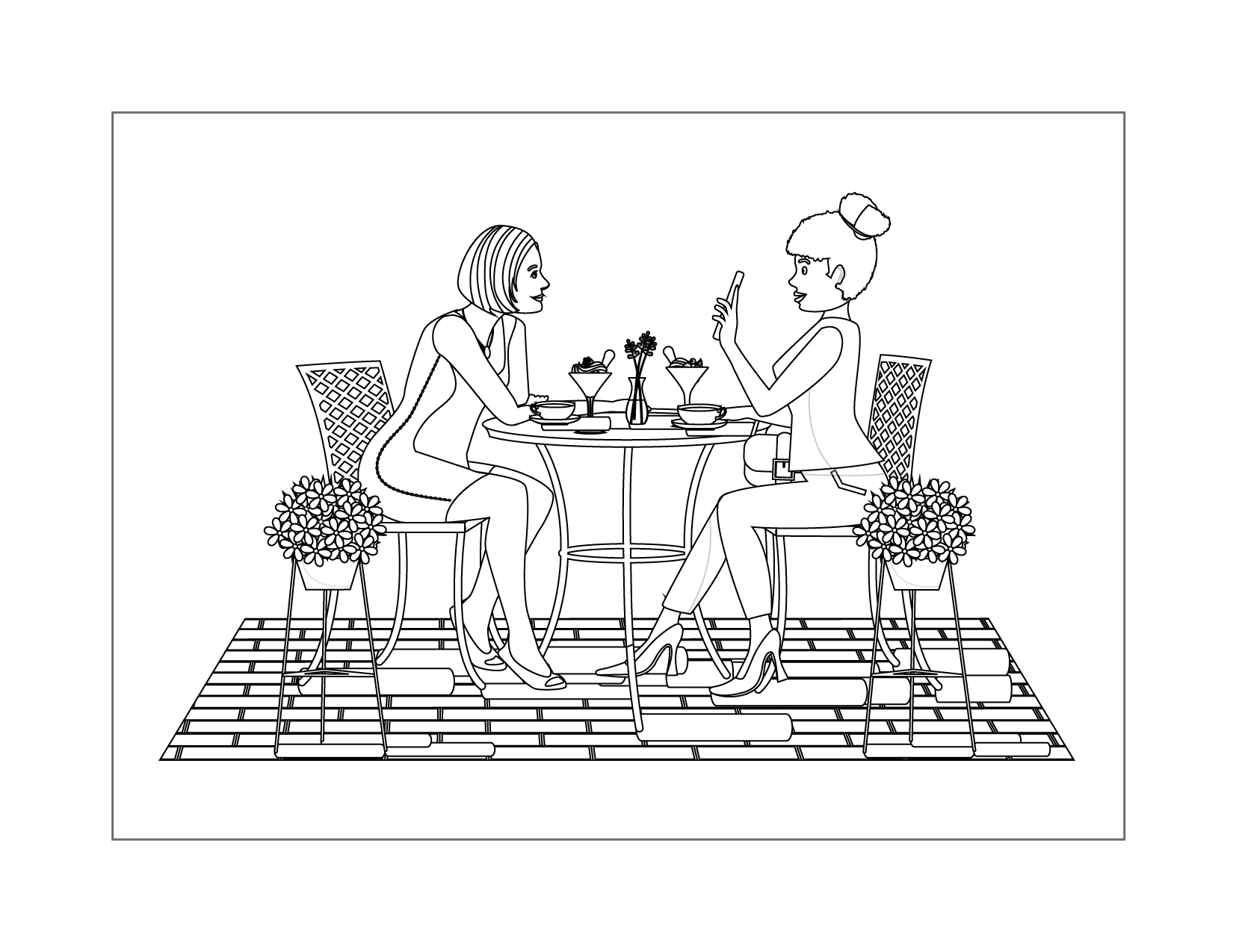 Friends At Lunch Coloring Page