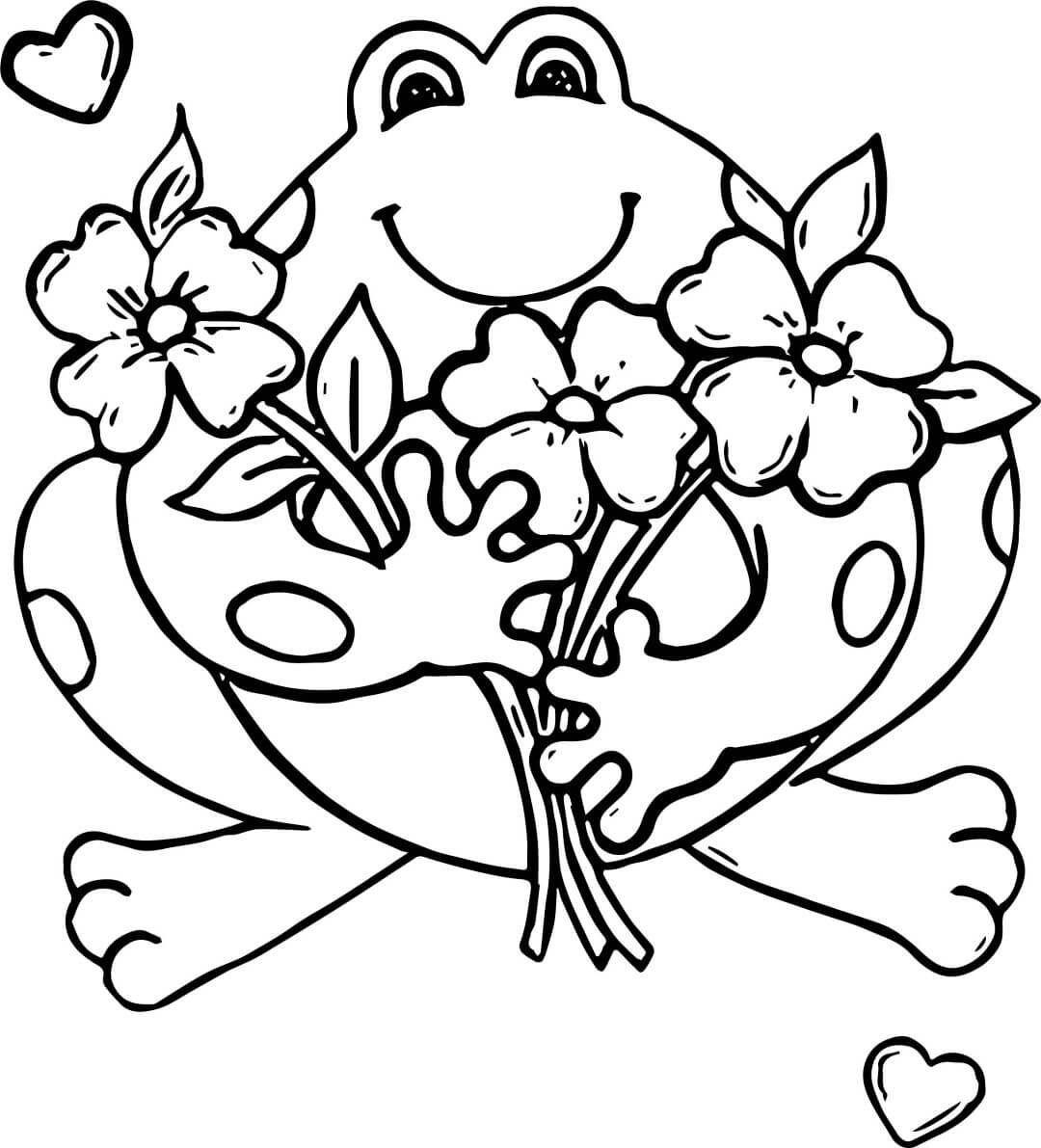 Frog And Flowers Coloring Pages