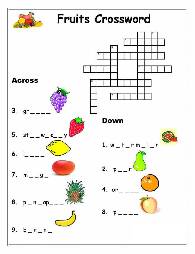 Fruits Crossword Puzzle