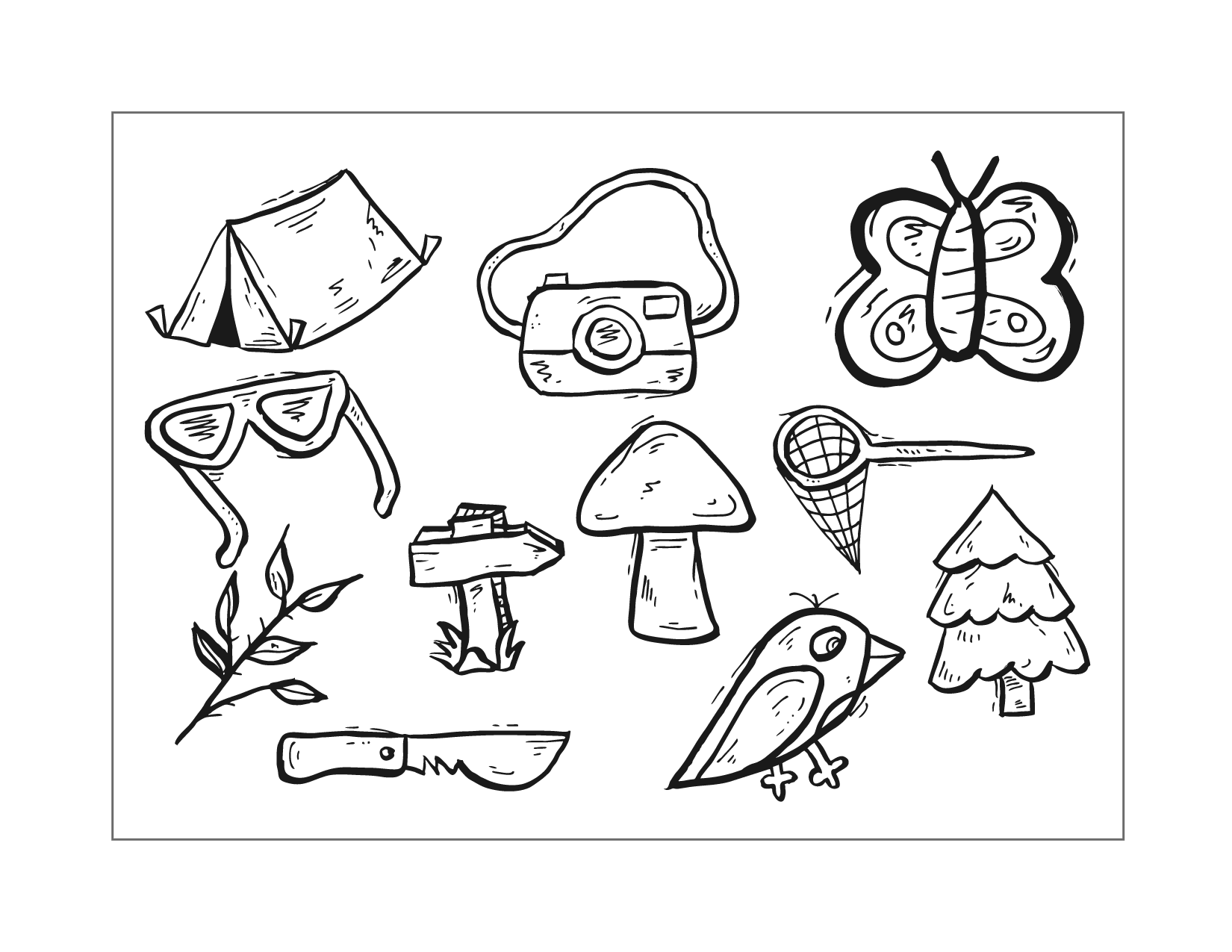 Fun Camping Icons 3 Coloring Page