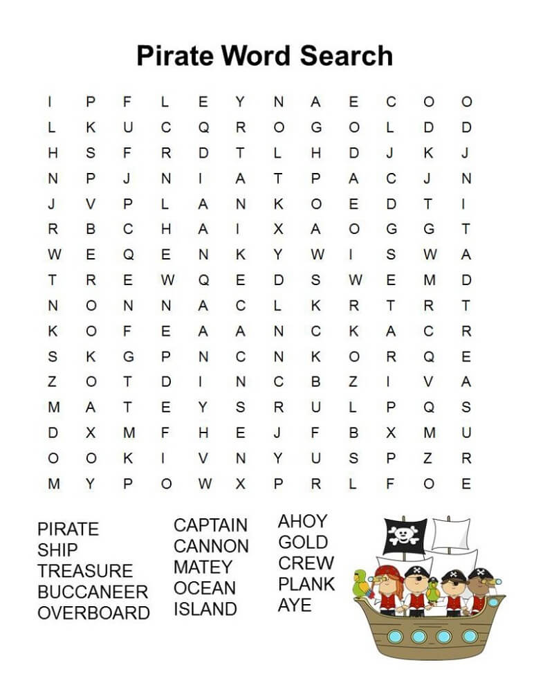 Fun Pirate Word Search For Kids