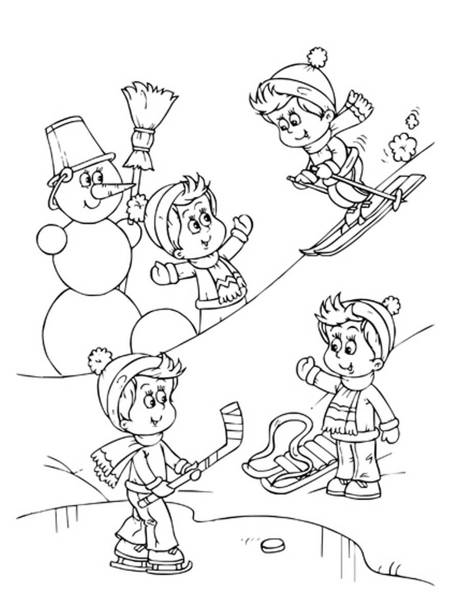 Fun Winter Activities Coloring Page